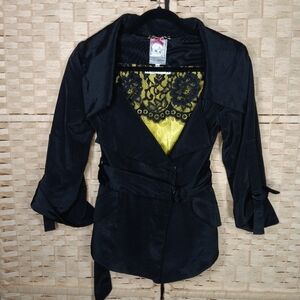 Yoana Baraschi Trench Black Jacket Roll Tab 3/4 Sleeve Cropped Small 2 4